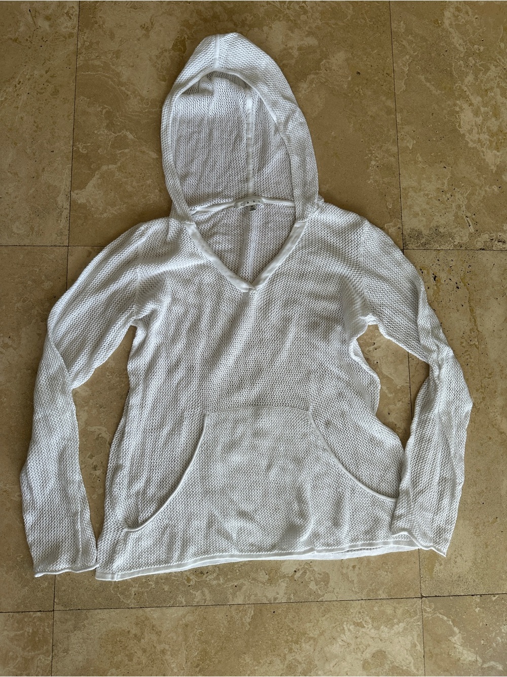 CAbi White Lightweight Hooded Knit Pullover